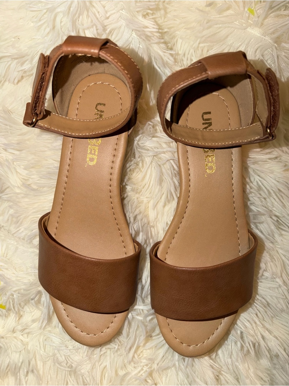 UNR8ED Brown Two-Piece Ankle-Strap Sandals
